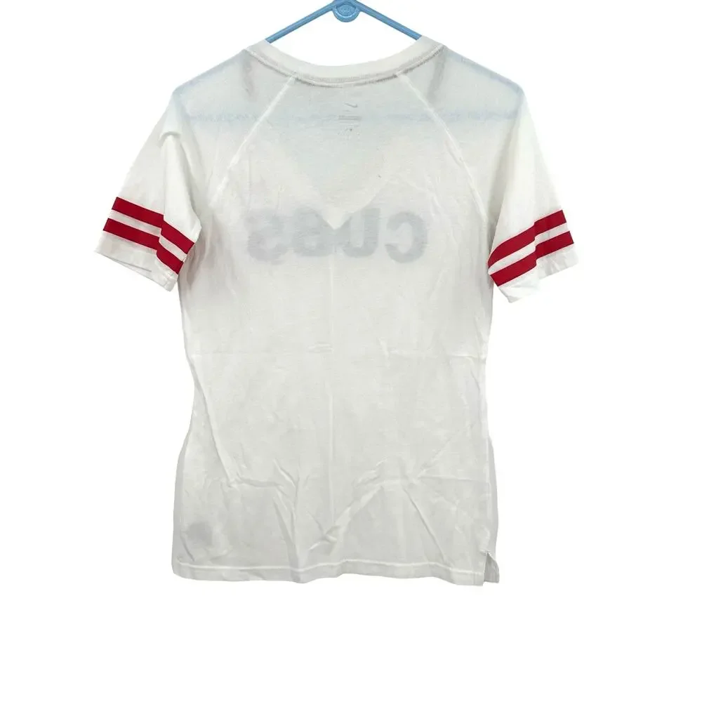 Nike Size Medium Shirt White Chicago Cubs Short Sleeve V Neck Baseball‎ Tee MLB